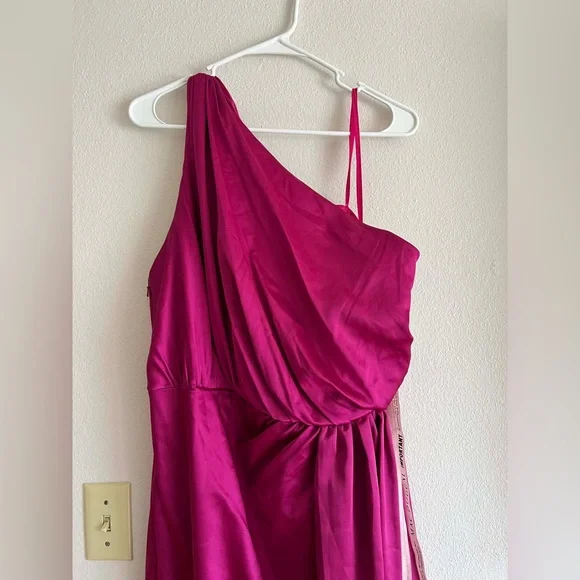 Mac Duggal One Shoulder Satin Faux Warp Gown in Berry